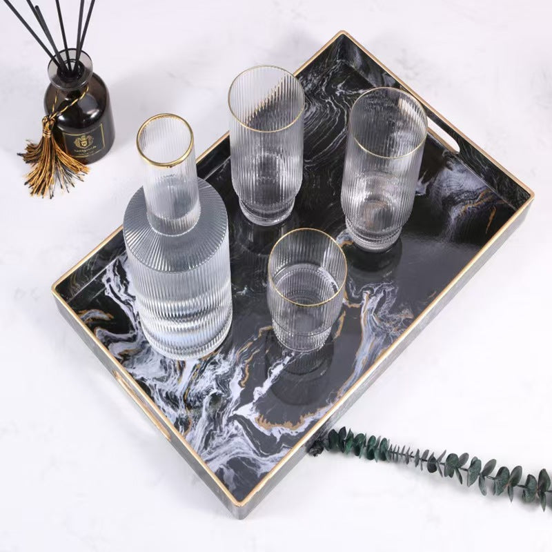 Marble Pattern Rectangular Storage Tray Modern Decorative Organizer Serving Tray Home Countertop Accent Tray