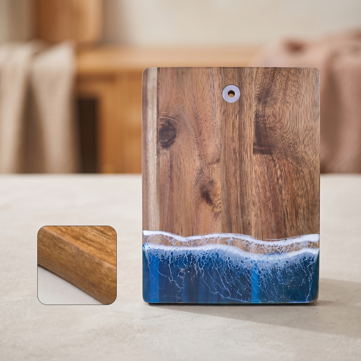 Blue Ocean Wave Resin Rectangular Cutting Board Epoxy Resin Serving Board