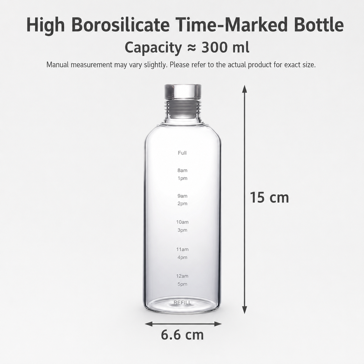 High Borosilicate Glass Water Bottle With Time Markings – Airtight Leakproof Clear Glass Drinks Bottle