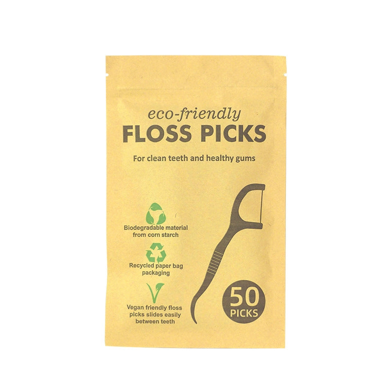Biodegradable Bamboo Charcoal Floss Picks – 50 Picks per Bag Eco-Friendly Dental Floss