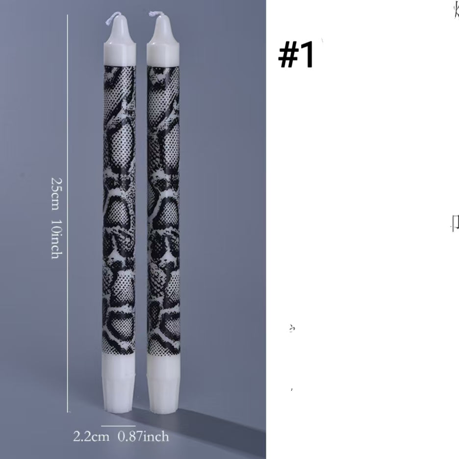 25cm Black Printed Taper Candles – Set of 2
