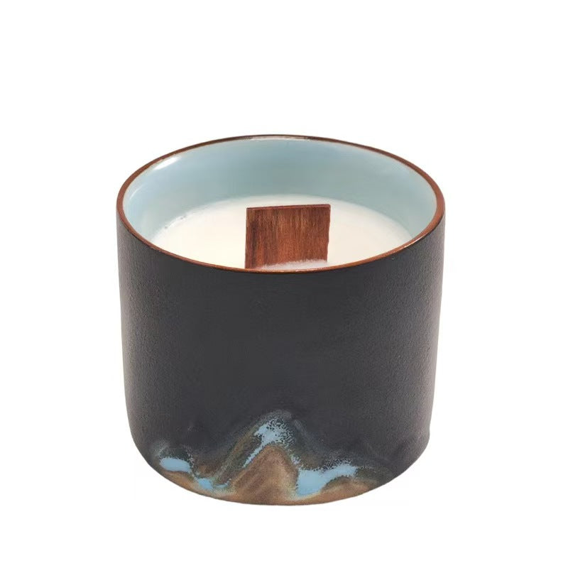 Ceramic Cup Scented Candle with Oriental Design