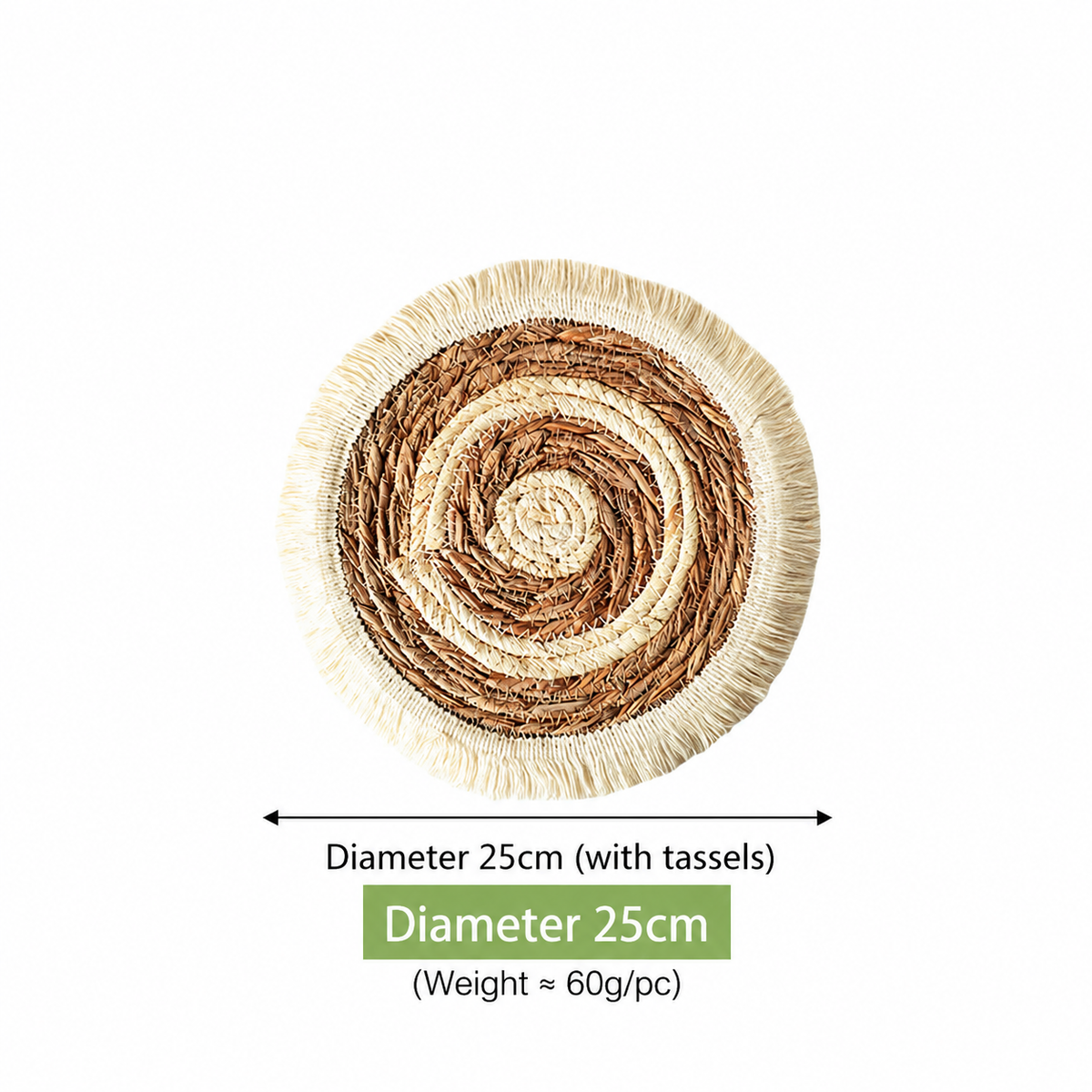 Woven Seagrass Trivet with Tassels, Round Heat Resistant Placemat & Plate Mat