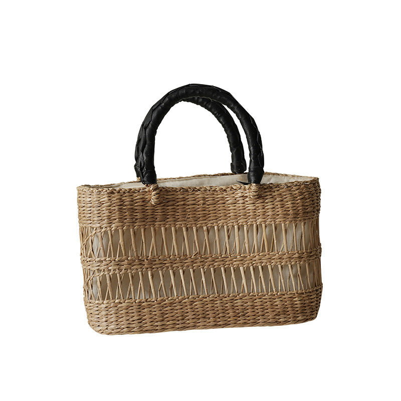 Large Sea Grass Woven Tote Bag – Natural Handmade Style Beach Bag with Polyester Lining
