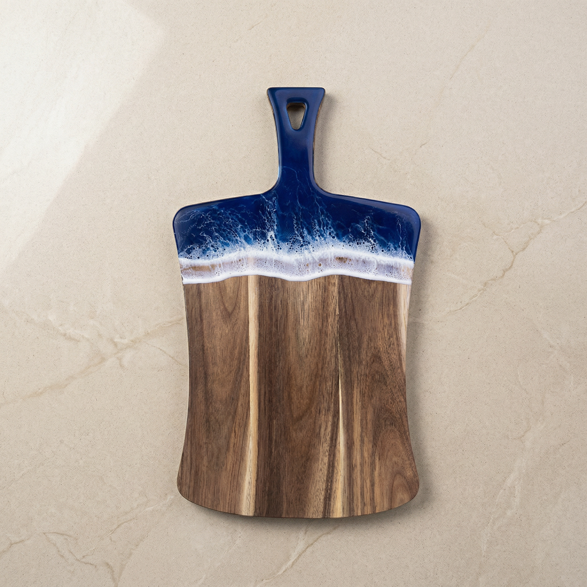 Handcrafted Blue Ocean Wave Resin Serving Board with Handle Irregular Epoxy Charcuterie Platter