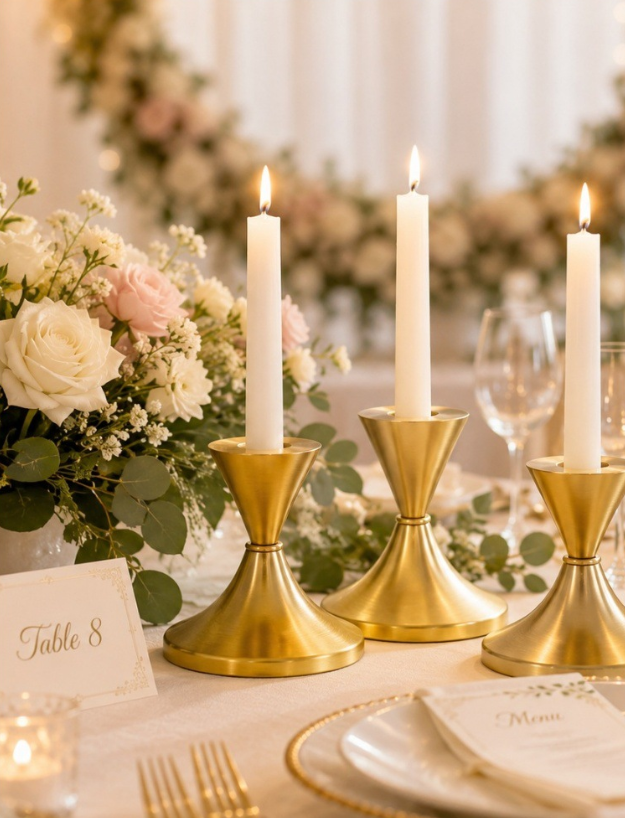 Gold Candle Holder Set – Metal Candlestick Holders, Set of 6 Elegant Candle Stands for Wedding Tables & Holiday Decor  Description: