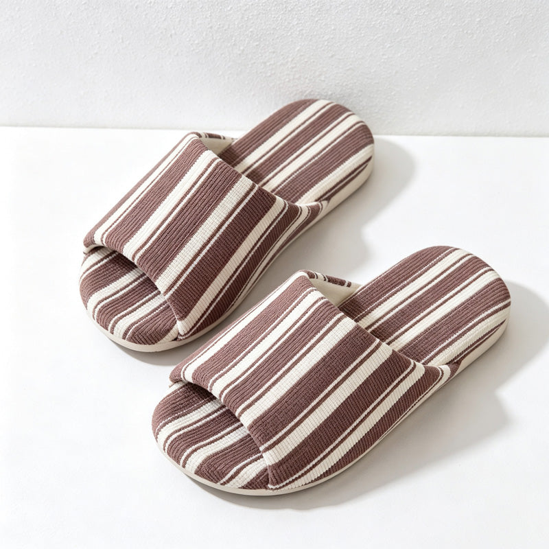 Striped Open Toe Slippers – Textured Home Slides, Soft Indoor Slippers for Women & Daily Wear
