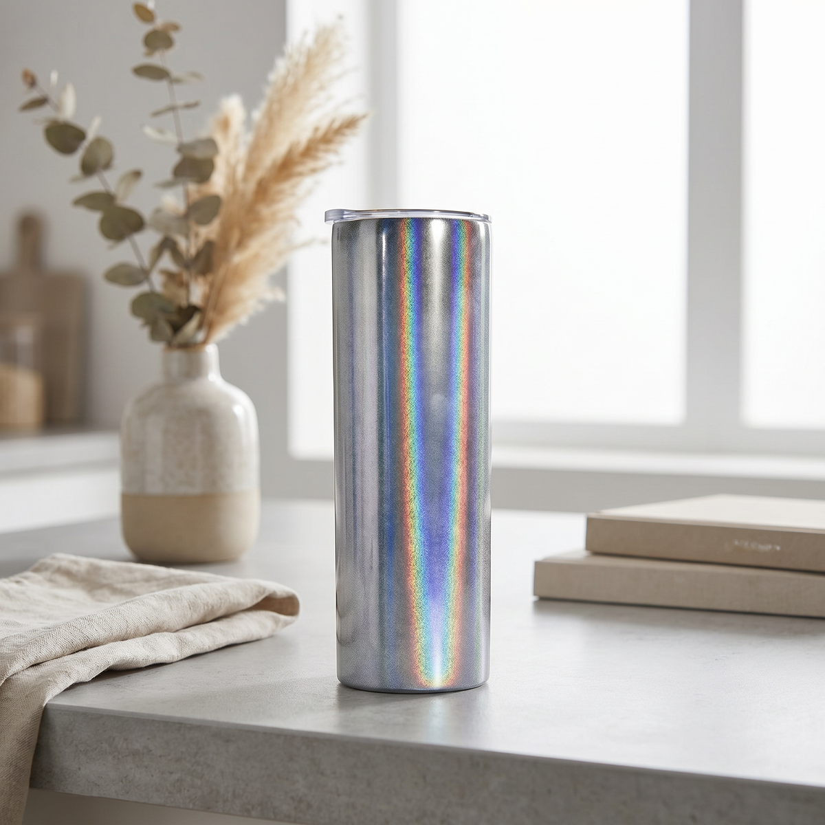 Stainless Steel Straight Tumbler Rainbow Coated Black Straw Cup 20oz 15oz Insulated Drink Cup Portable Travel Mug