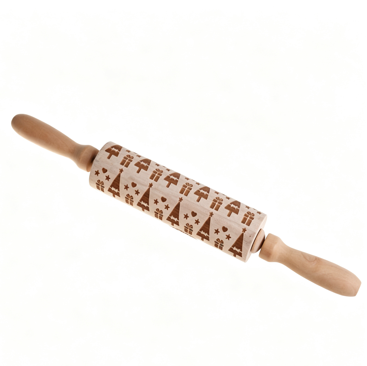 Christmas Wooden Embossing Rolling Pin – Engraved Cookie Dough Roller for Holiday Baking & DIY Crafts