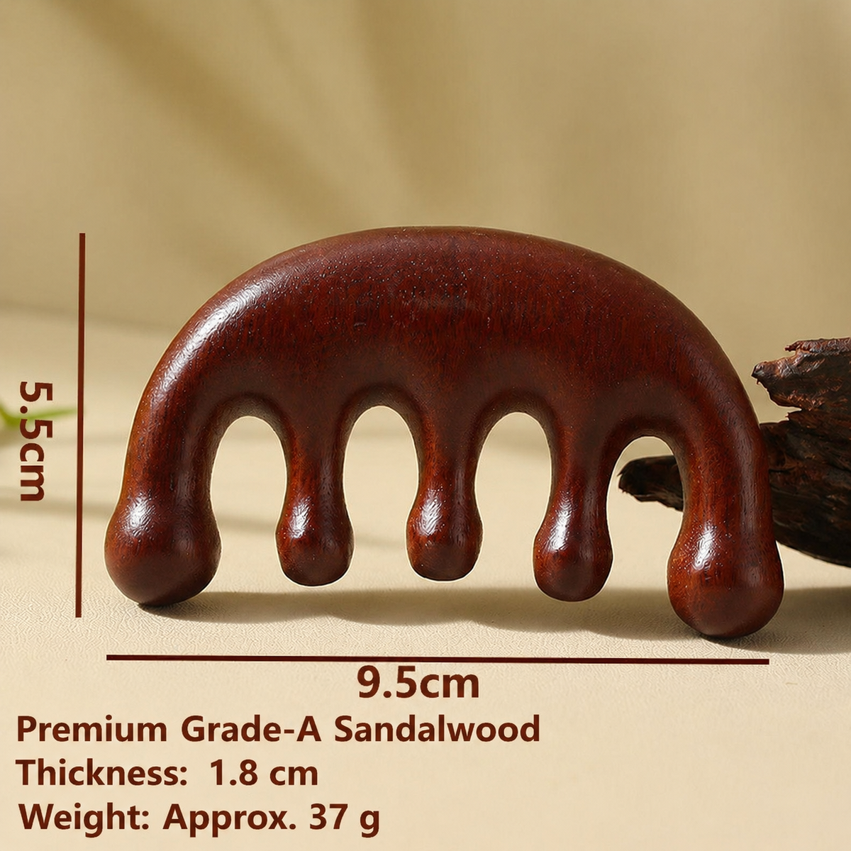 5-Prong Wooden Scalp Massage Comb – Sandalwood Hair & Head Massage Tool