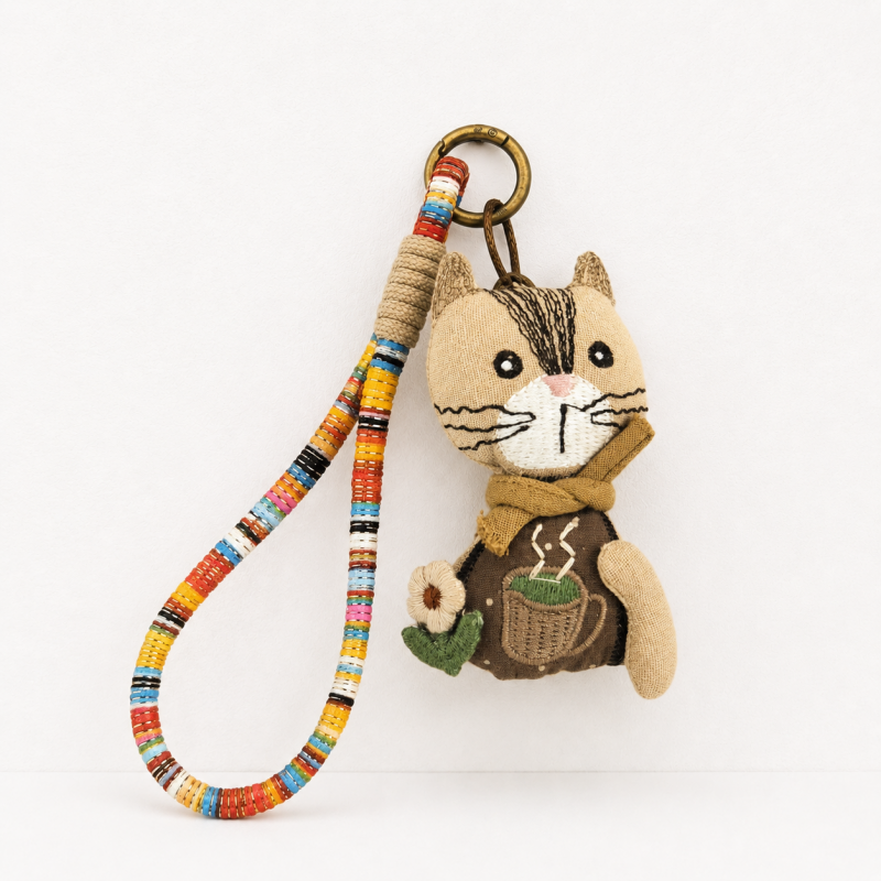 Handmade Boho Animal Doll – Woven Fabric Bag Charm