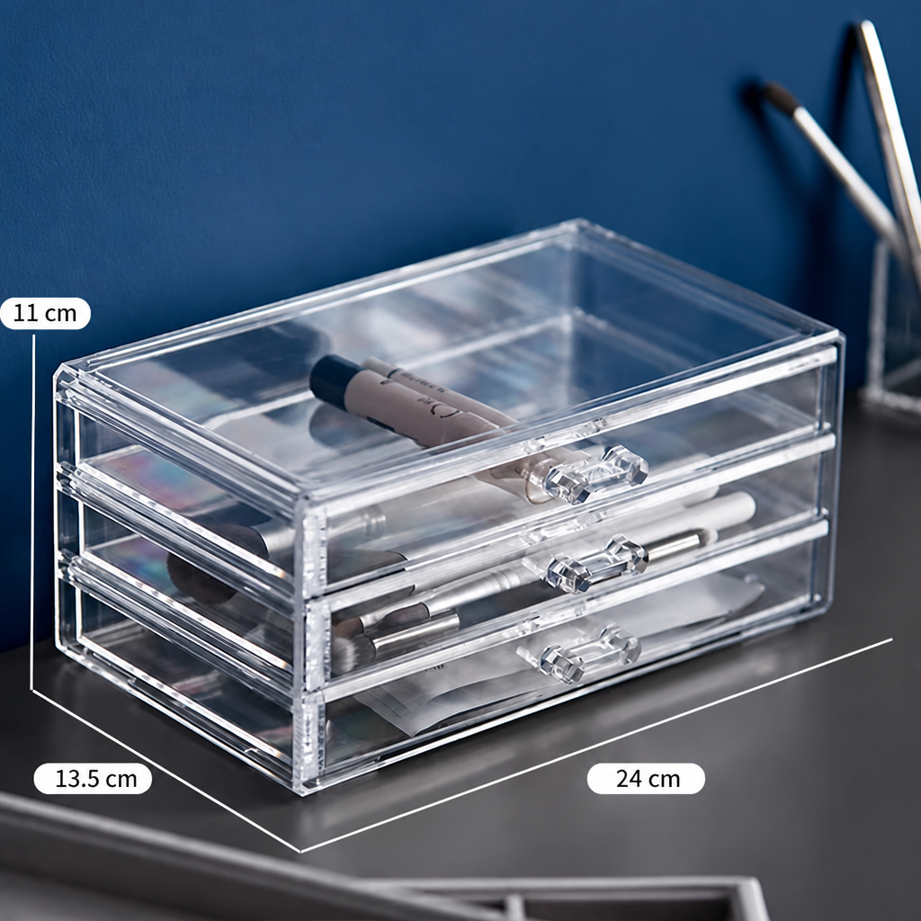 Acrylic Multi-Layer Drawer Storage Box, Clear Vanity Organizer with Compartments for Cosmetics, Lipstick, Jewelry, and Small Accessories