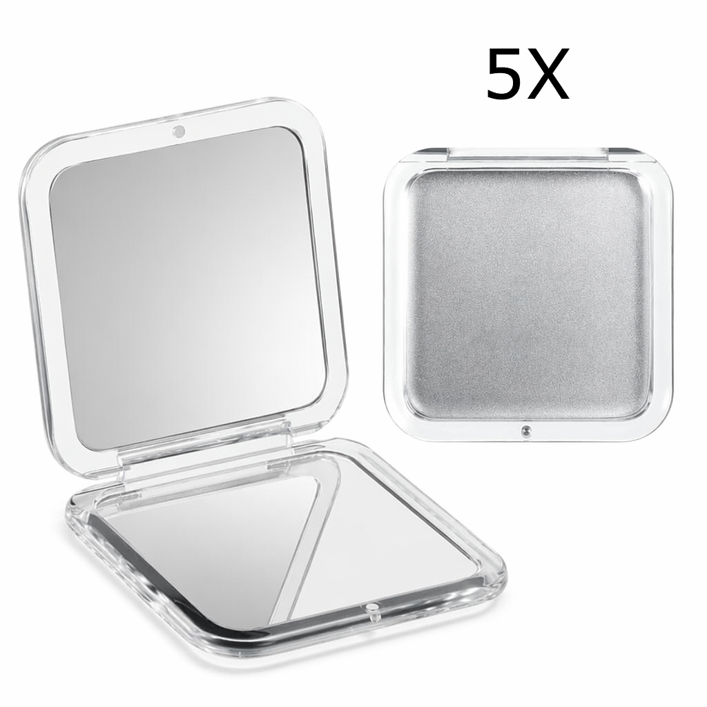 5X Magnifying Square Compact Mirror, Foldable Pocket Mirror with Acrylic Frame for Travel, Purse, and On-the-Go Makeup Touch-Ups