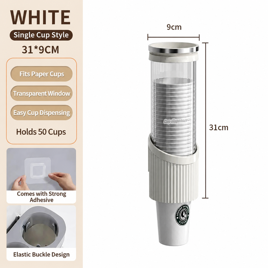 Wall Mounted Paper Cup Dispenser – Modern Automatic Cup Holder Organizer for Kitchen, Office & Coffee Station
