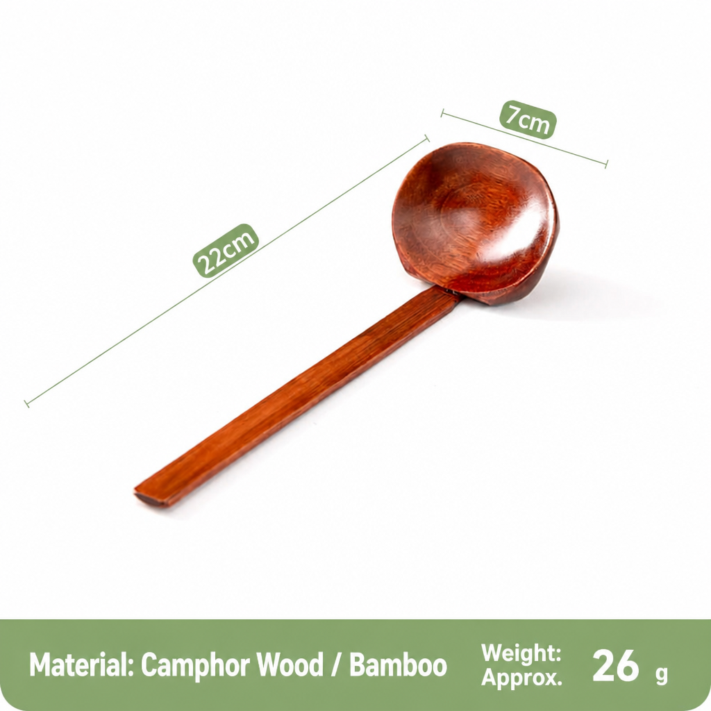 Wooden Soup Ladle – Camphor Wood & Bamboo Serving Spoon, 22cm Deep Scoop or Slotted Ladle for Cooking & Kitchen Use