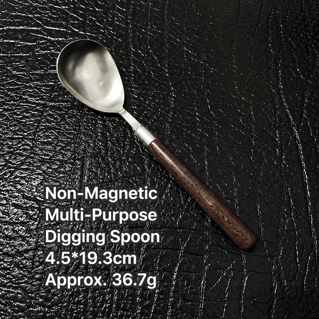 Stainless Steel Digging Spoon – Non-Magnetic Multi-Purpose Scoop with Wooden Handle, 19.3cm Utility Spoon