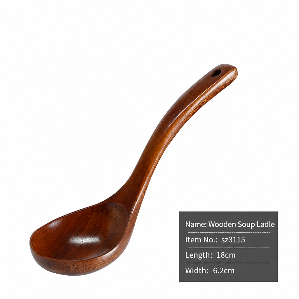 Wooden Soup Ladle – Natural Wood Cooking Spoon, Long Handle Serving Ladle for Soup, Stew & Kitchen Use