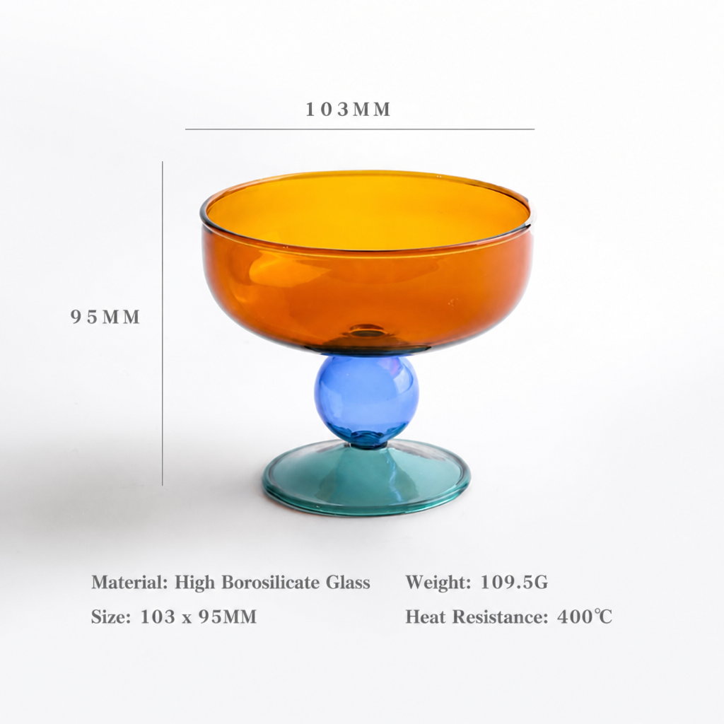 Colorful Dessert Glass – High Borosilicate Glass Coupe, Pedestal Ice Cream Bowl for Desserts, Fruit & Drinks