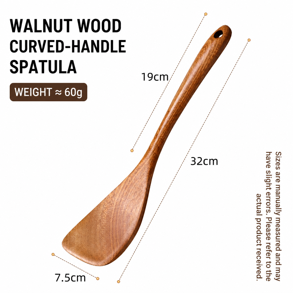 Natural Ebony Wood Wok Spatula – 32cm Curved Handle Cooking Turner