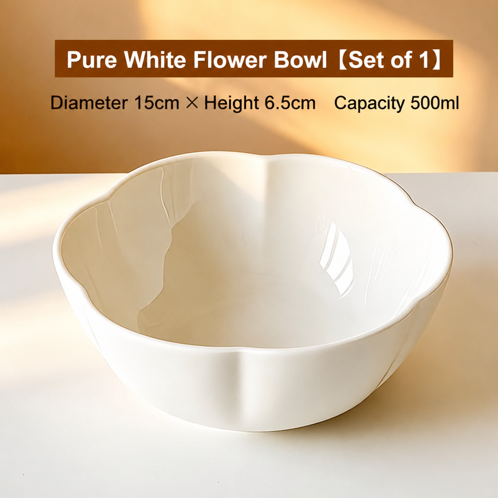 White Flower-Shaped Serving Bowl – 500ml Ceramic Bowl