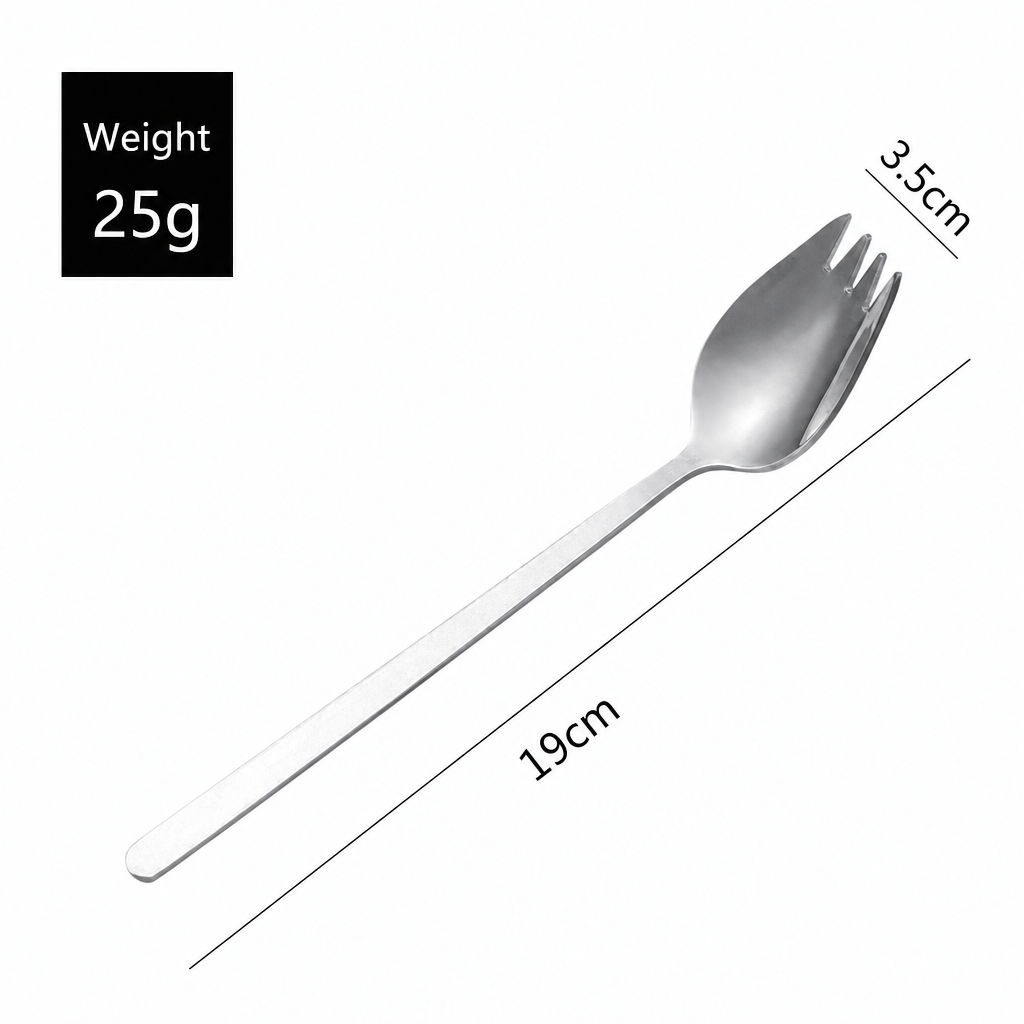 Stainless Steel Spork – 19cm Long Handle Fork Spoon Combination Utensil for Dining & Camping