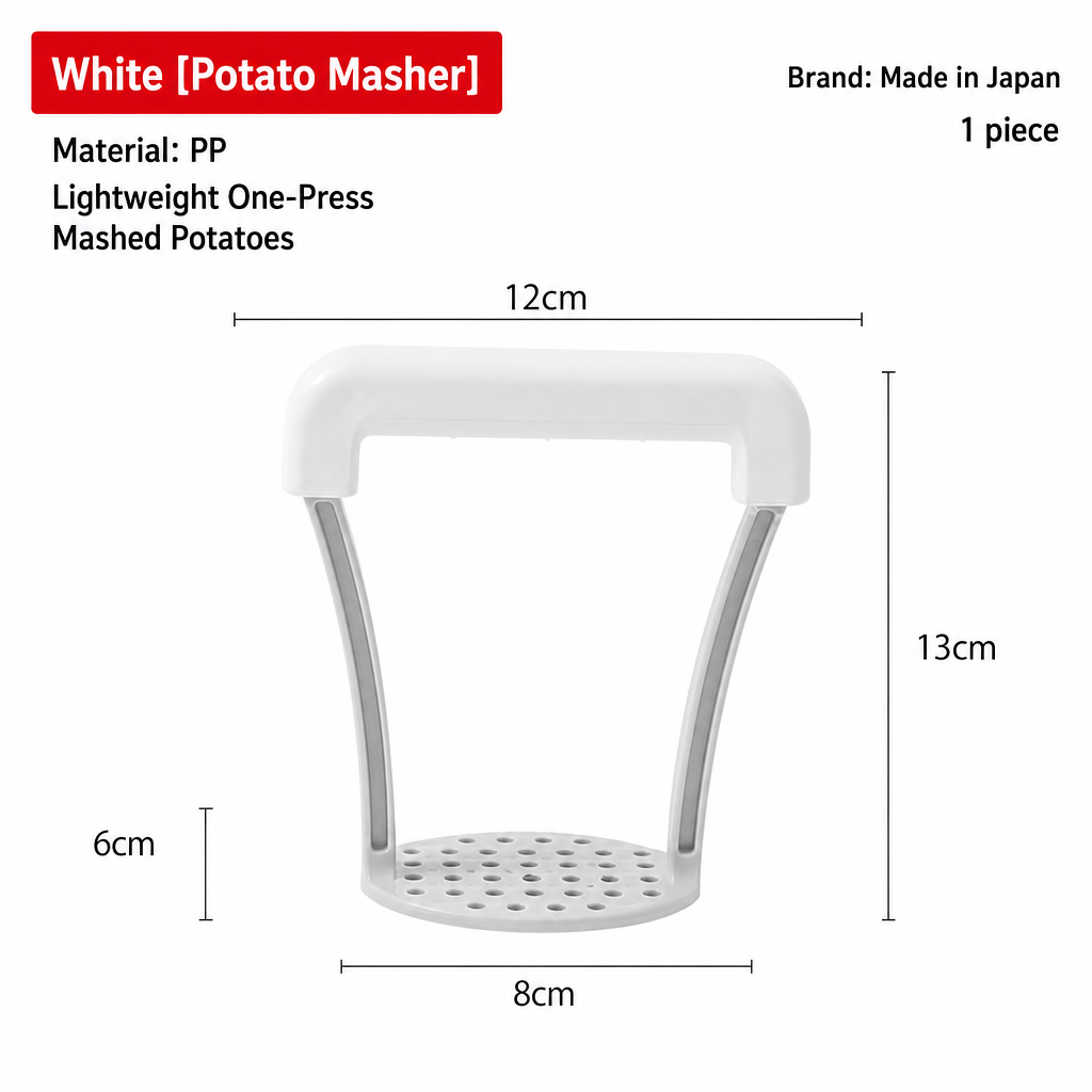 White Potato Masher – Lightweight One‑Press PP Potato Masher for Smooth Mashed Potatoes & Vegetables