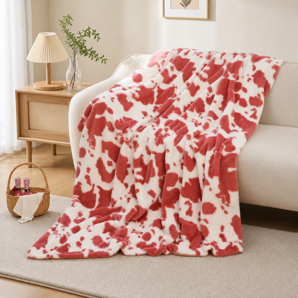 Leopard Print Faux Rabbit Fur Blanket – Soft Flannel Sofa Throw