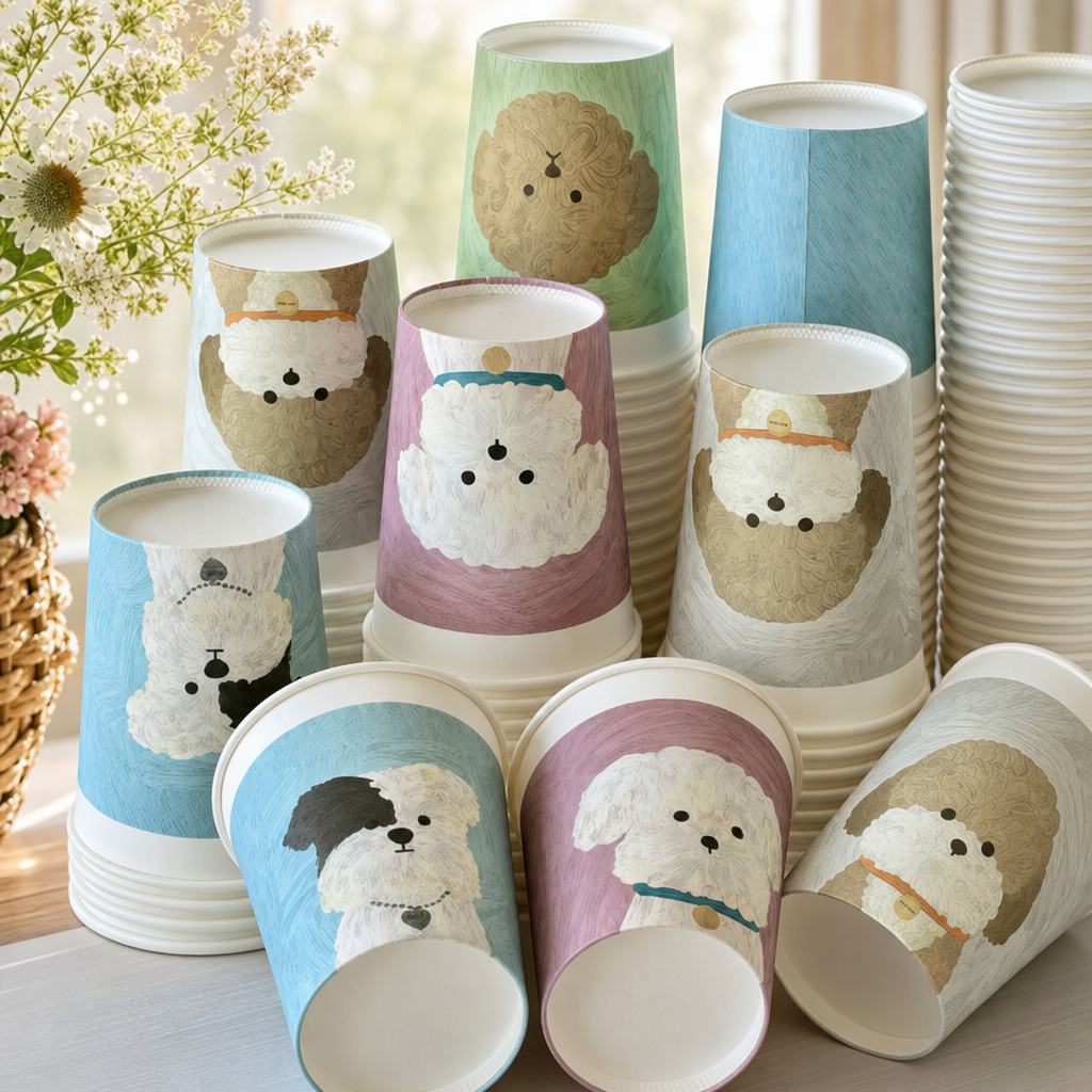 250ml Puppy Art Paper Cups – Thick Disposable Oil Painting Dog Print Cups