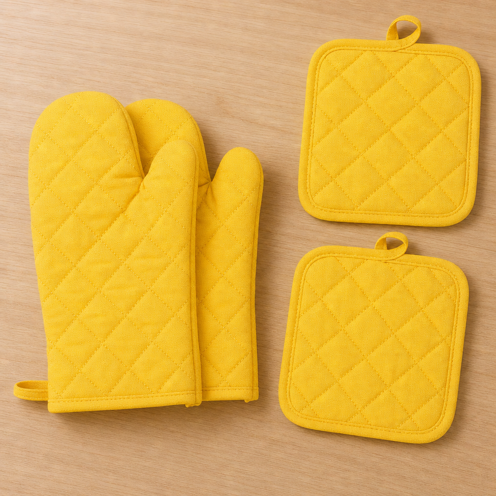 4-Piece Oven Mitt and Pot Holder Set – Heat-Resistant Solid Color Kitchen Gloves