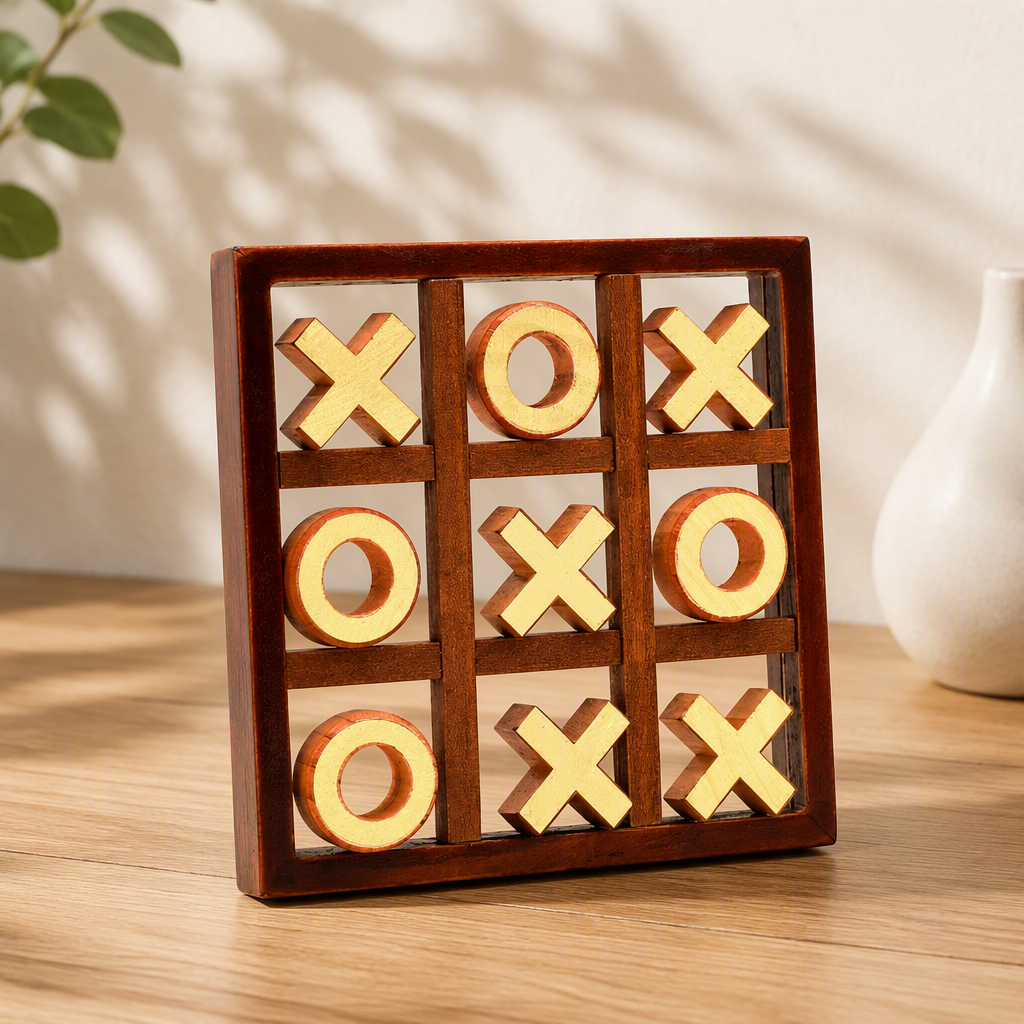Wooden 9 Grid Tic Tac Toe Game – Classic XO Strategy Board Puzzle Toy