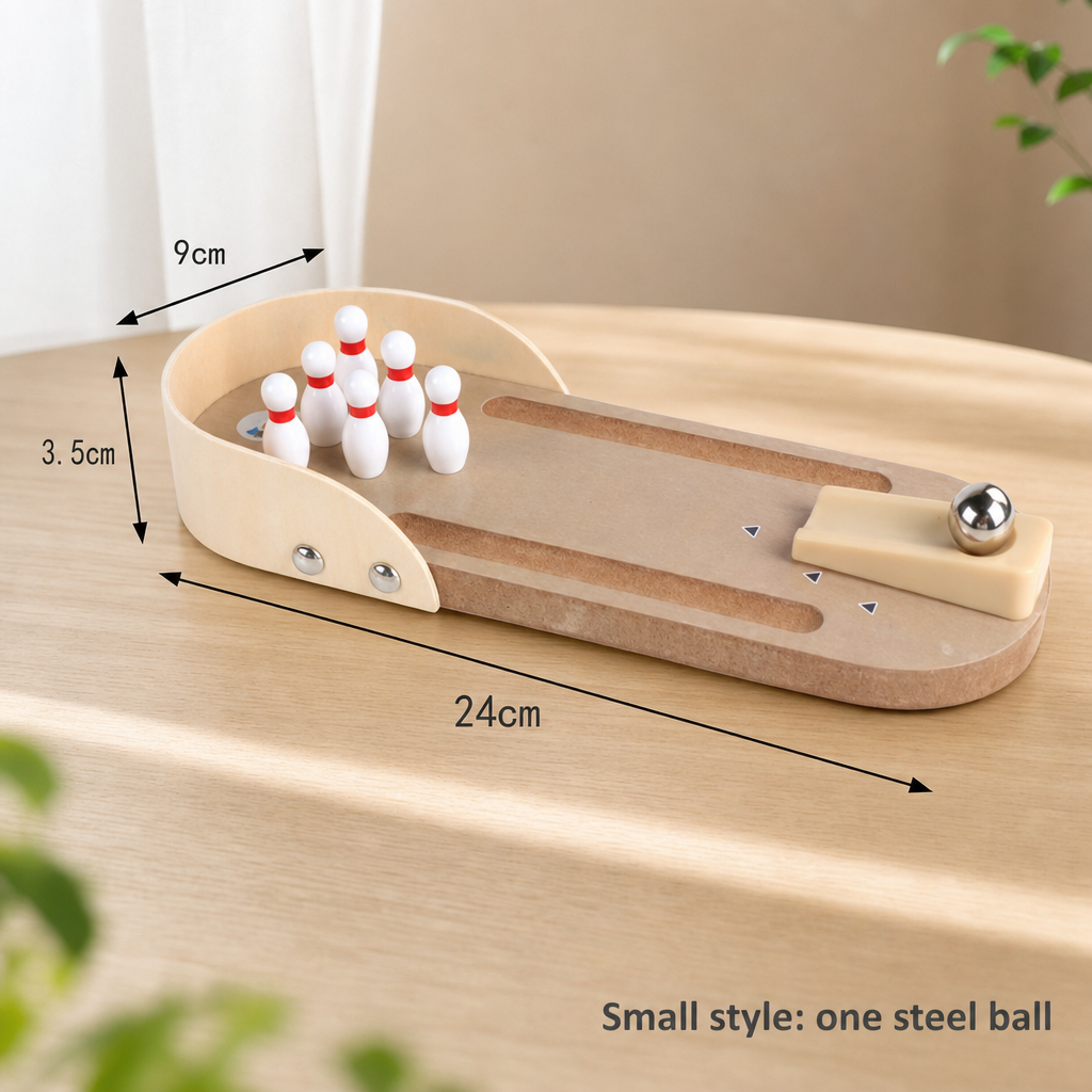 Wooden Mini Bowling Game Set – Natural Wood Tabletop Bowling Toy