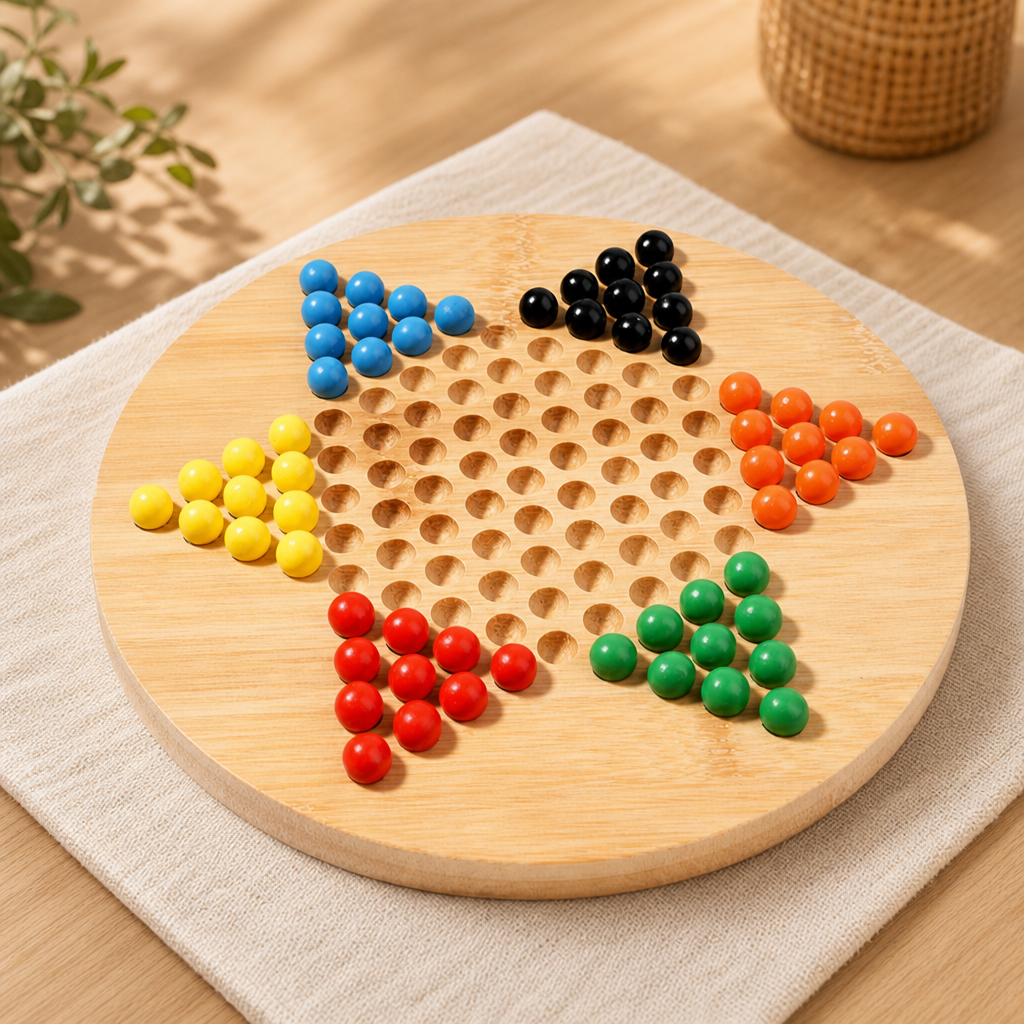 Wooden Checkers Board Game – Classic Desktop Strategy Puzzle Toy