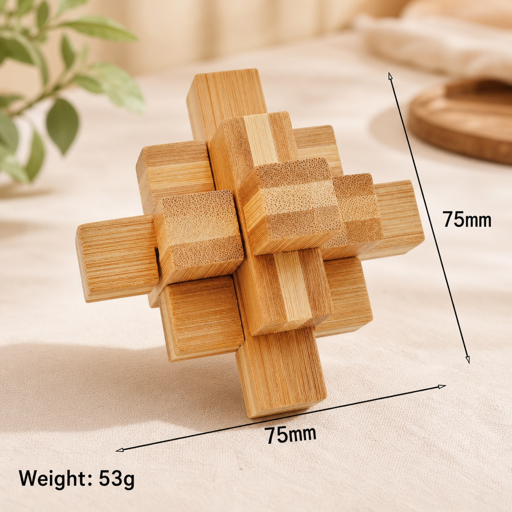 Bamboo Kong Ming Lock Puzzle – Traditional Wooden Brain Teaser Toy