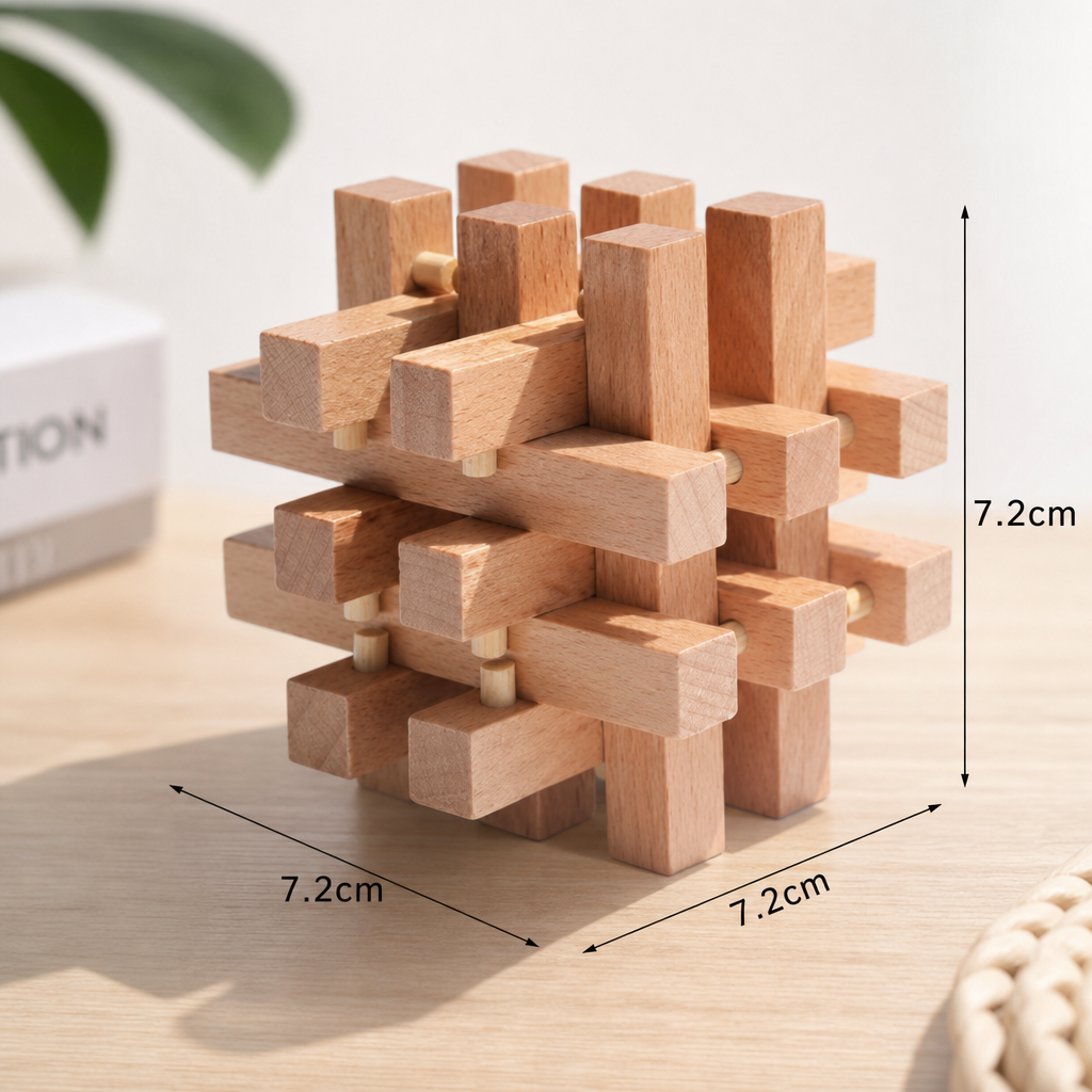 Beech Wood Six-Way Kong Ming Lock Puzzle – Traditional Luban Lock Brain Teaser Toy