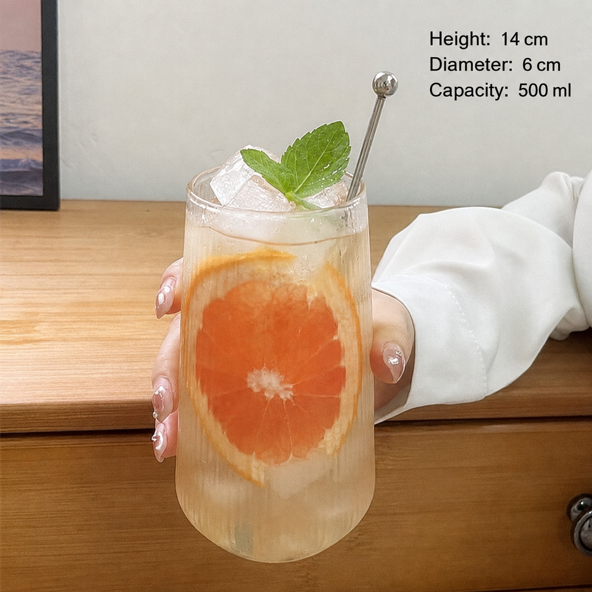 Ribbed Glass Tumbler – Textured Drinking Glass for Juice, Iced Coffee & Cocktails