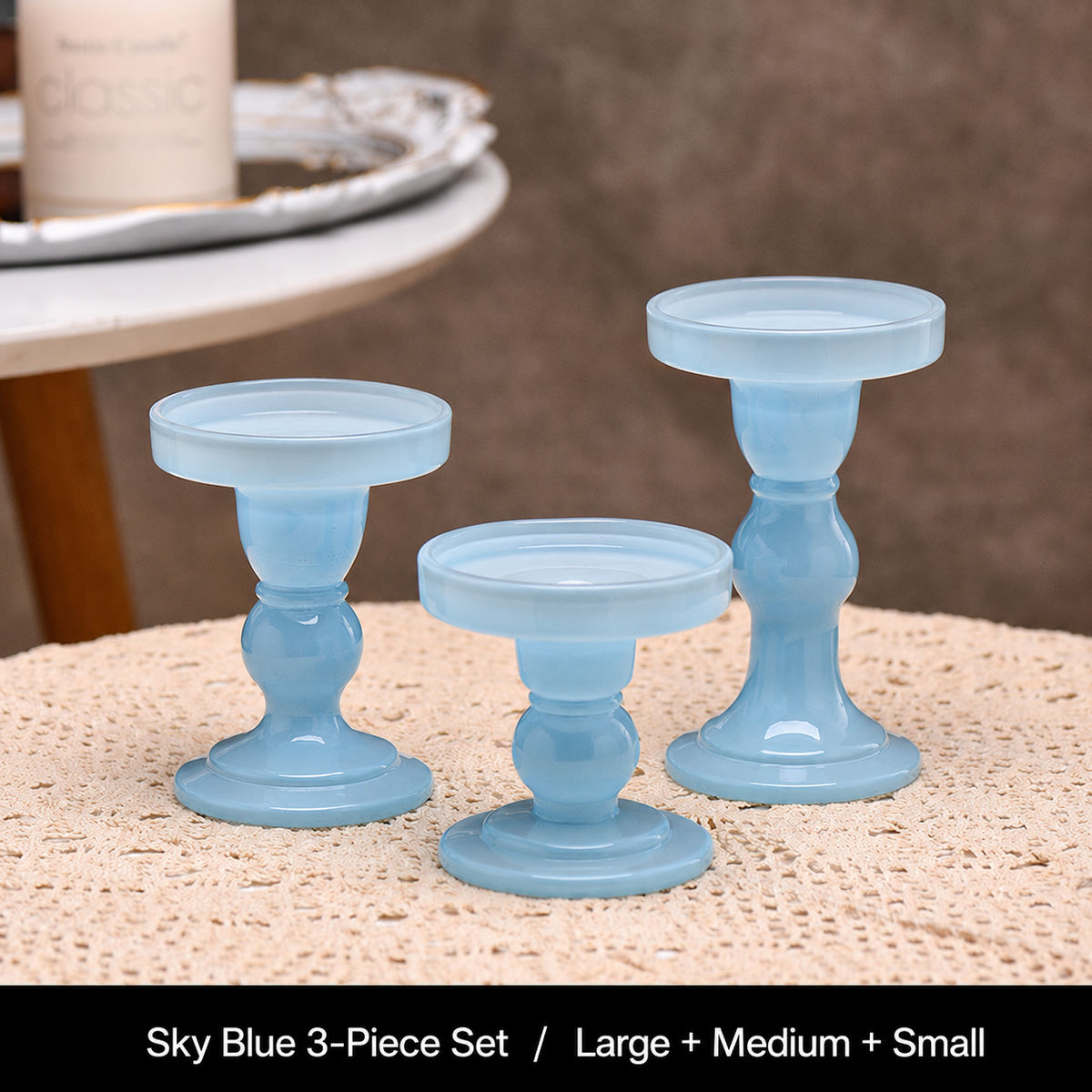 Glass Candle Holder Set, Set of 3 Pedestal Candle Stands