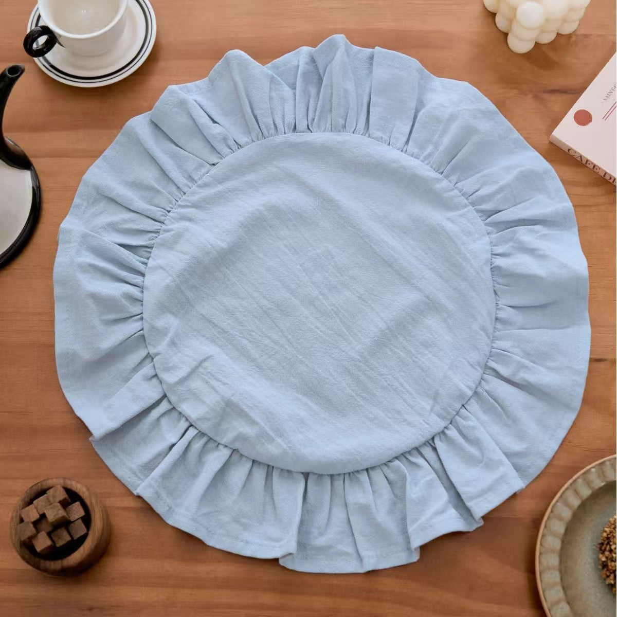 Solid Color Ruffle Placemat Round Dining Table Mat