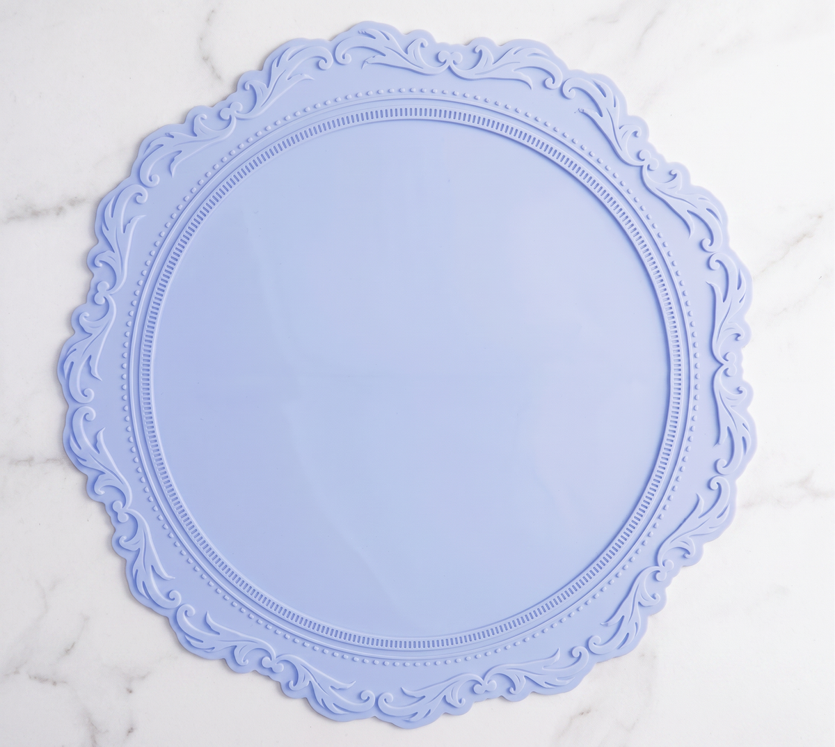Round Embossed Silicone Placemat Scalloped Edge Non Slip Heat Resistant Table Mat Vintage Floral Coaster Style