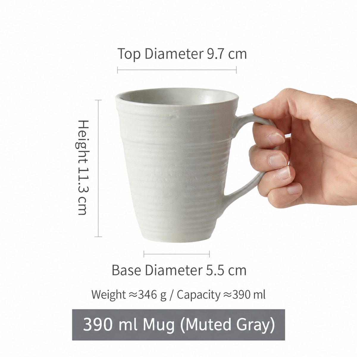 Ceramic Coffee Mug – 390ml Ribbed Ceramic Cup with Comfortable Handle