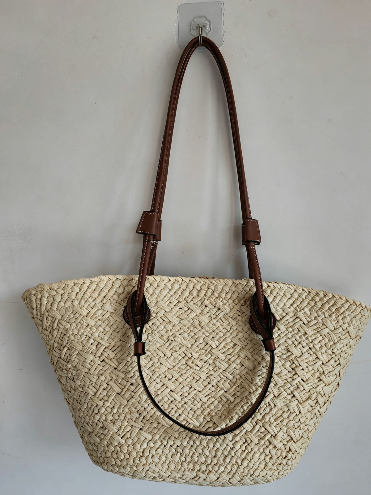Large Woven Straw Tote Bag – Chinese Inspired Plaid Design Handbag for Summer Travel & Daily Use