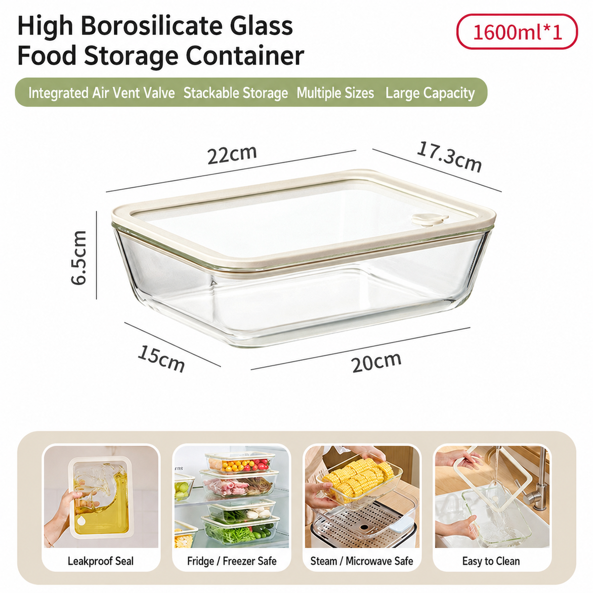 Glass Food Storage Container – Airtight Meal Prep & Freezer Box