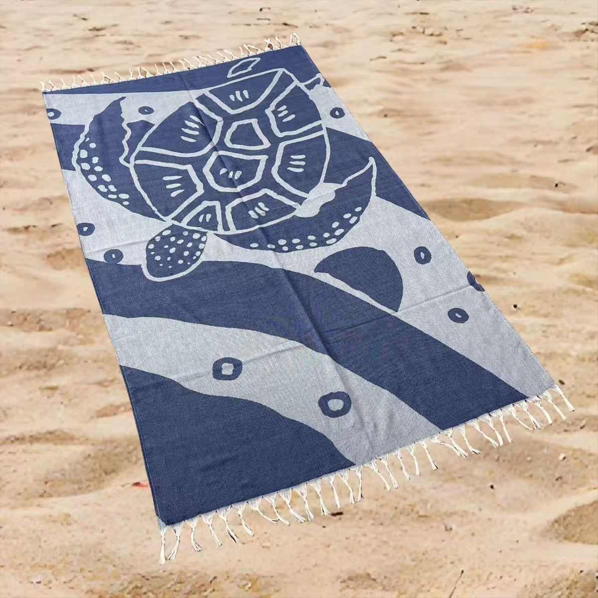 Ocean Turtle Print Beach Towel Oversized Rectangular Lightweight Quick-Dry Absorbent Shawl Summer Travel Beach Wrap with Tassel Trim