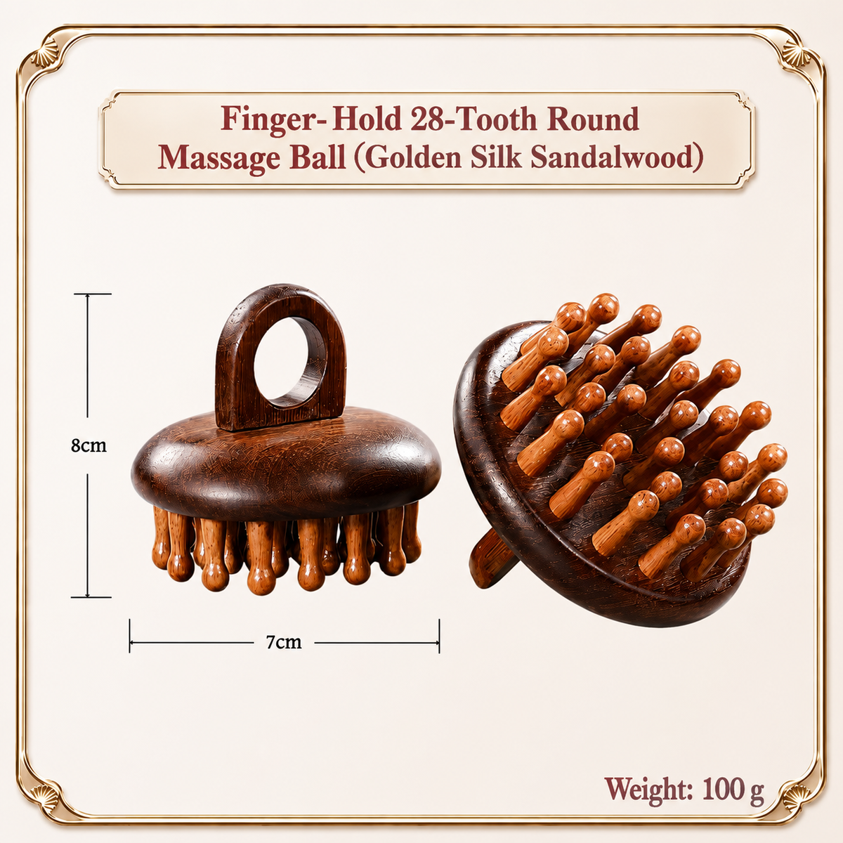 Golden Silk Sandalwood 28-Tooth Wooden Scalp Massage Ball Set