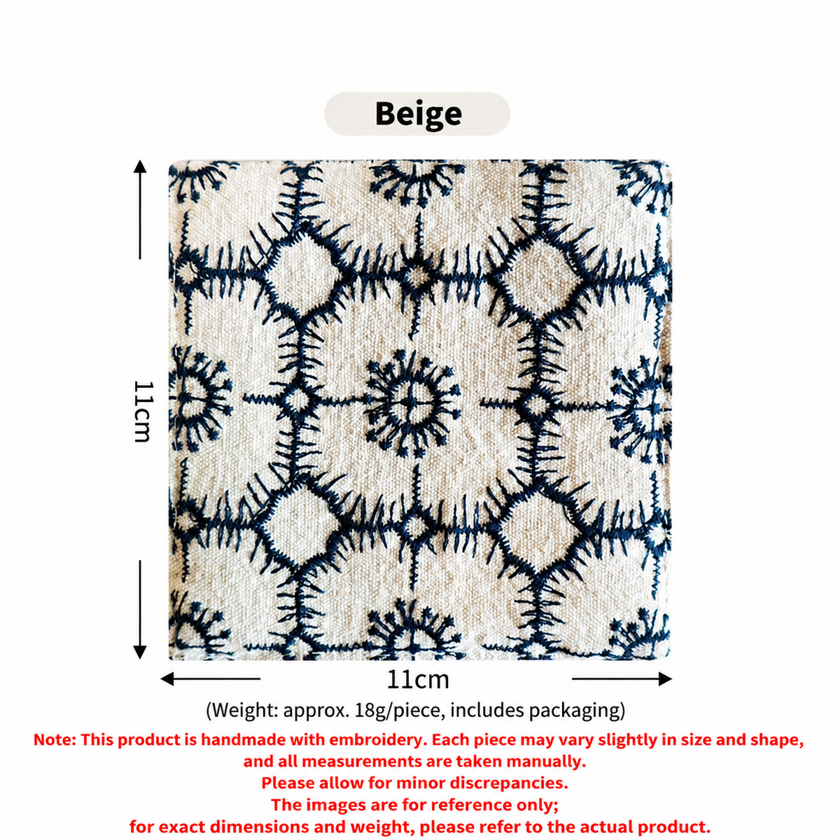 Embroidered Cotton Linen Coaster, Double-Layer Tea Cup Mat
