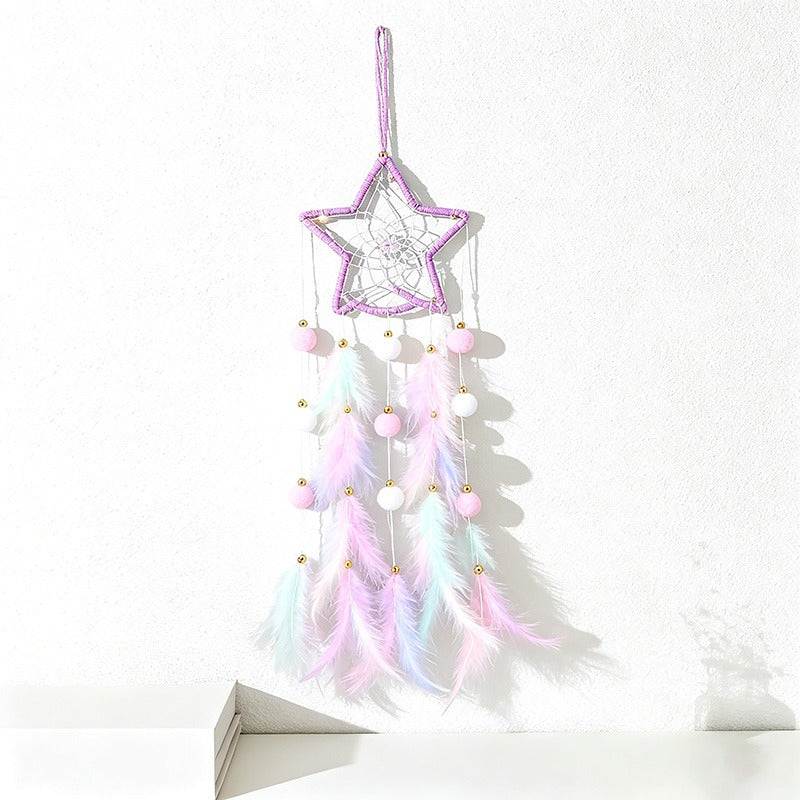 Boho Feather Dream Catcher – Handmade Moon Star Wall Hanging Decor