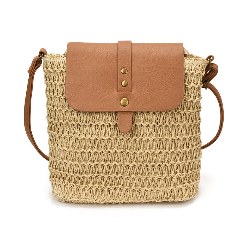 Woven Straw Mini Square Bag – Flap Closure Handbag with Polyester Lining for Summer Style