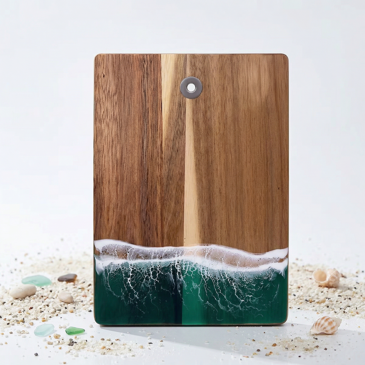 Green Ocean Wave Epoxy Resin Serving Board Rectangular Artistic Kitchen Cutting Board