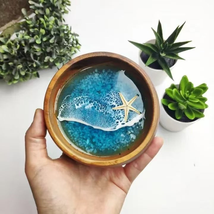 Ocean in a Bowl Handmade Resin Figurine Coastal Beach Scene Decorative Ornament Miniature Sea World Display Home Decor