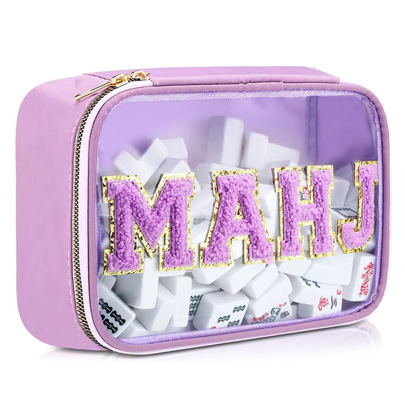 Large Mahjong Storage Bag – Waterproof PVC Travel Organizer with Letter Design for Mahjong Sets & Accessories