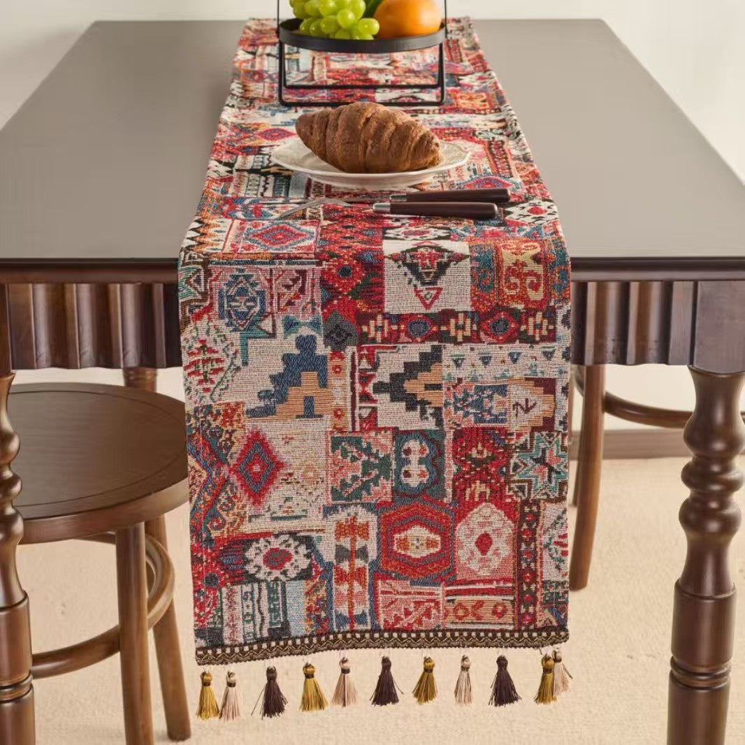 Boho Tassel Table Runner Ethnic Decorative Table Cover